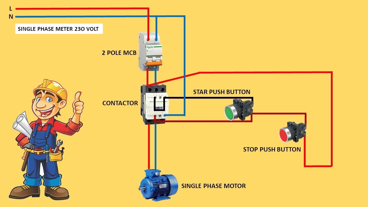 Single Phase Motor Connection with Magnetic Contactor - YouTube