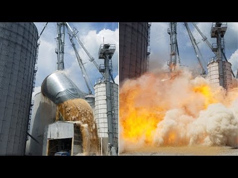 A Tank filled with Corn collapses and ends up causing a MASSIVE EXPLOSION!