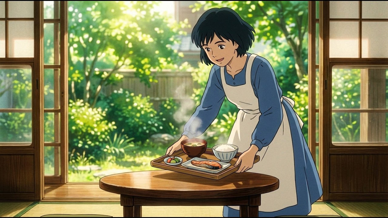 優しい夕食と眠りへ – 穏やかな夜のルーティン (優しい夜のくつろぎ) | Ghibli-Style ASMR & Lofi Piano