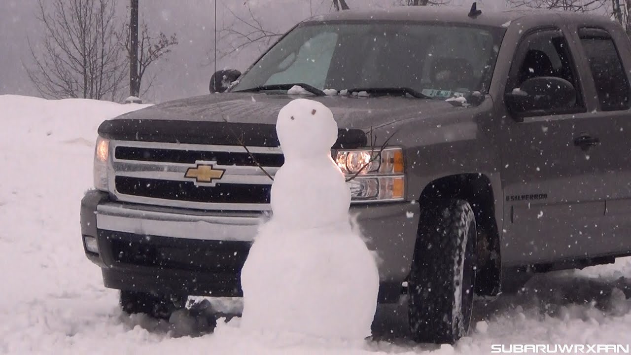 Snowman Destroyed by Chevy Truck! + Drifting! YouTube