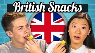 TEENS EAT BRITISH SNACKS! (Jaffa Cakes, Sherbet Fountain, Monster Munch) | Teens Vs. Food