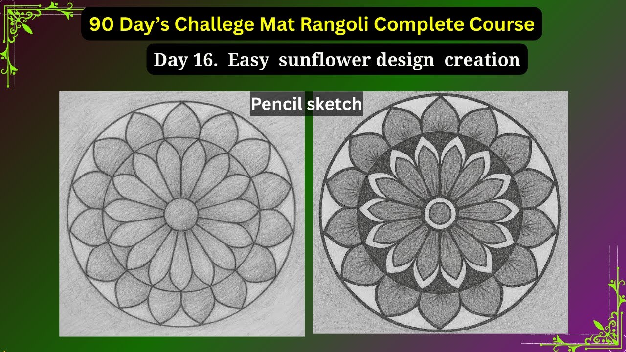 Woolan Rangoli Design How to draw designs for woolen Rangoli mat | Sunflower Sketch | Easy ...