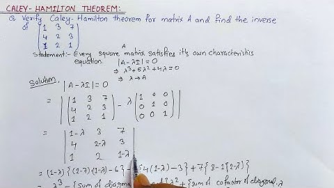 Caley Hamilton Theorem for the matrix || Caley Hamilton Theorem