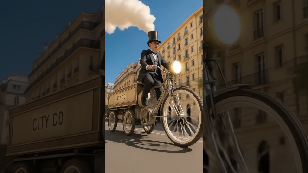 Steam Bike in the Future City  Unreal 22nd Century Ride 