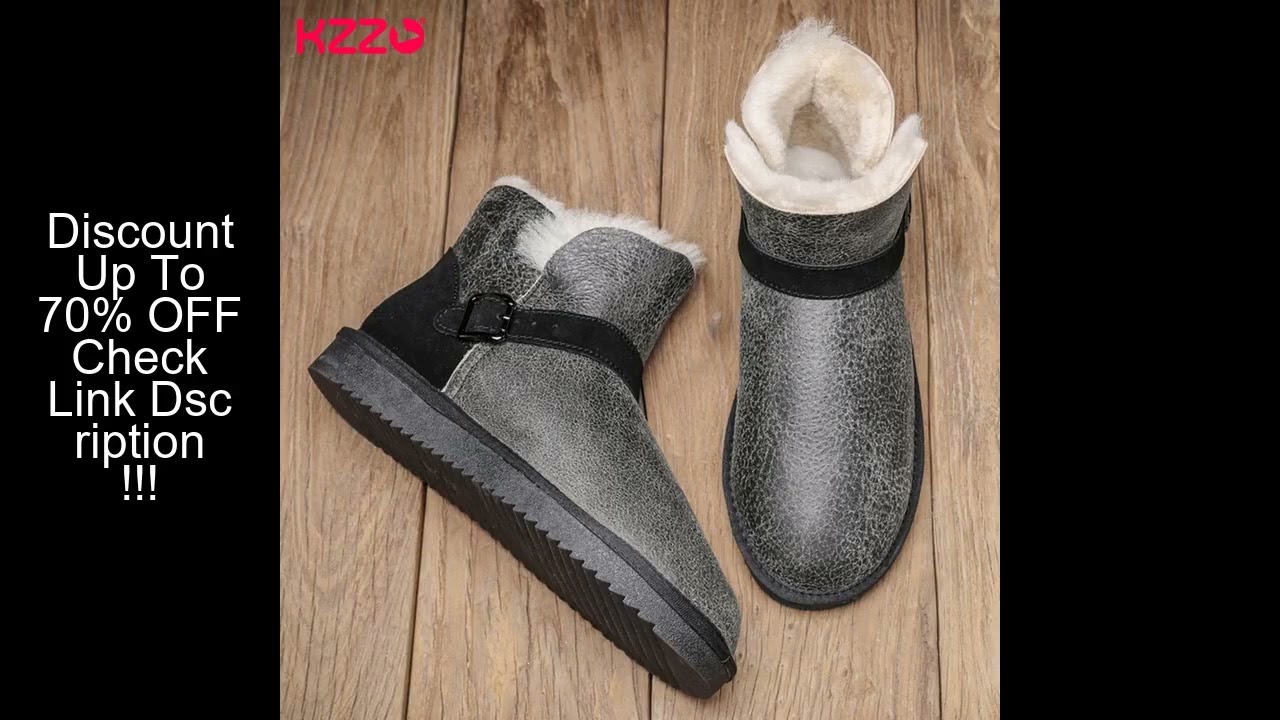 KZZO Men's Size 37-48 Australia Snow Boots Winter Waterproof Sheepskin Leather Natural Fur Wool Line