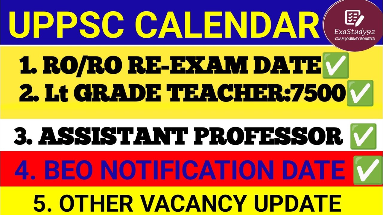 UPPSC CALENDAR UPPSC RO/ARO EXAM DATE Lt grade teacher BEO VACANCY