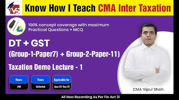 CMA Inter Taxation Lecture 1 -Know How I Teach | Direct Tax And Indirect Tax| By CMA Vipul Shah