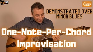 Jazz Guitar Improvisation with ONE Note Per Chord. Demonstrated over the Minor Blues