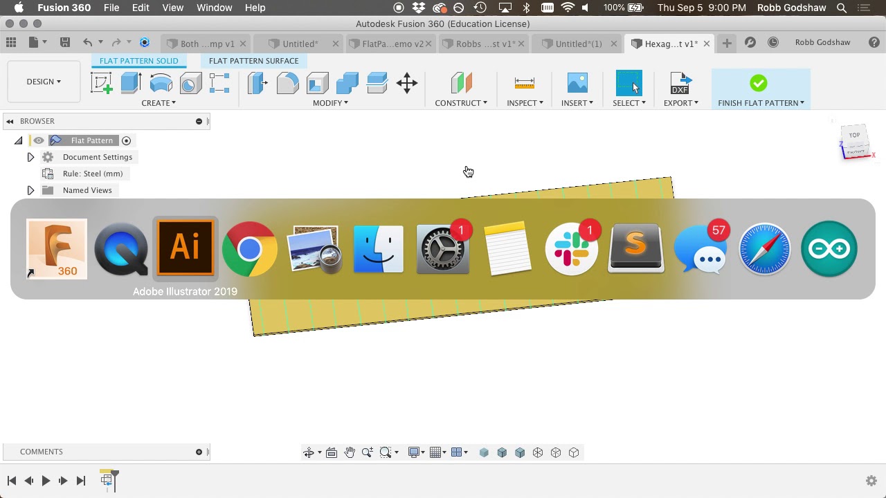 Fusion 360 How to unfold/unroll a hexagonal box for bending from wood