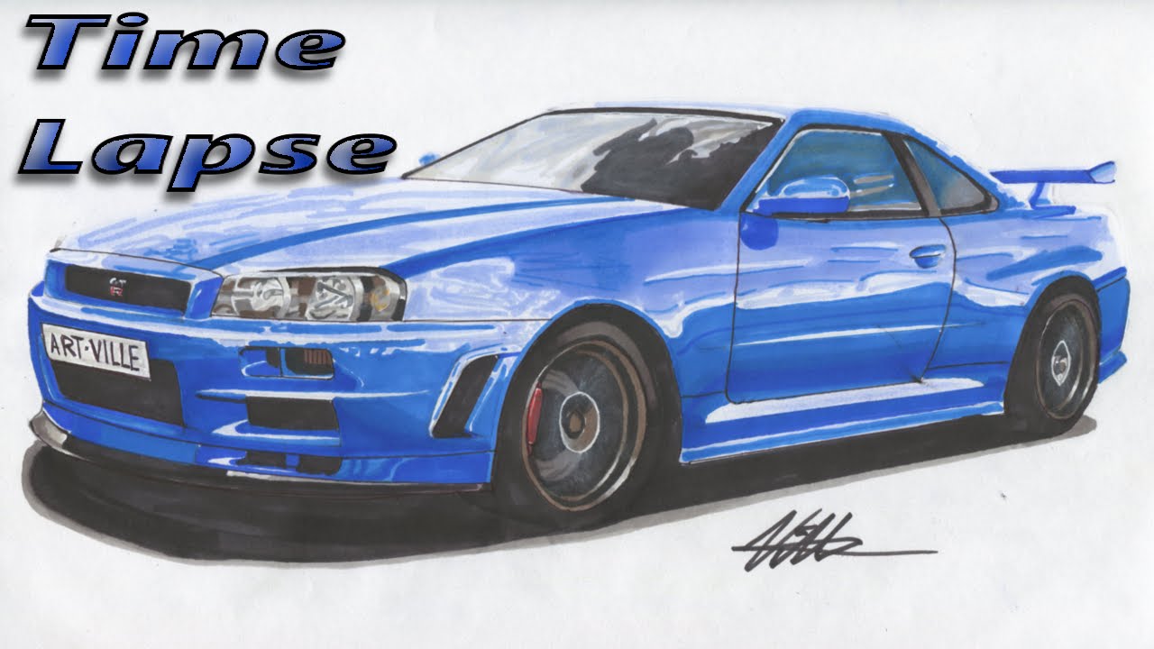 Nissan Skyline R34 Drawing - Time Lapse - YouTube