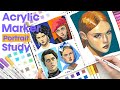 Acrylic Marker Portrait Study | Step-by-Step Tutorial | Paint with Me | Relaxing Painting Video✨🎨 thumbnail