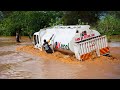 Amazing Truck Driving Skills ! Extreme Trucks Crossing Dangerous Flooded Rivers