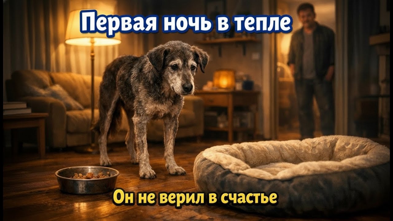 Бездомный пёс не верил в своё счастье. Первая ночь в доме — он не мог уснуть от радости