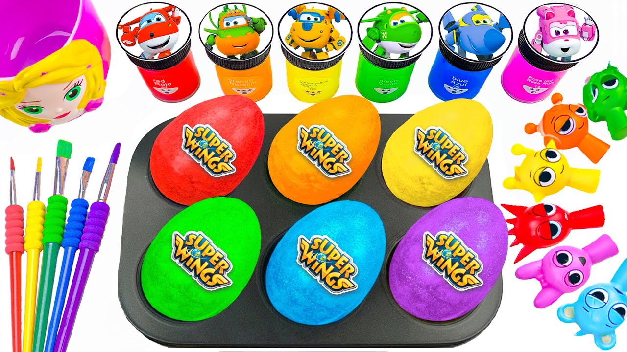 Oddly Satisfying 🌈 Superwings Slime Super Big 6 Eggs Glitter Colors    Bright Candy Color ASMR