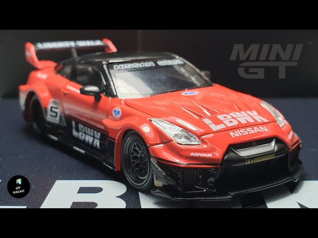Nissan GT-R R35 LBWK LB Silhouette Red Black by Mini GT | UNBOXING