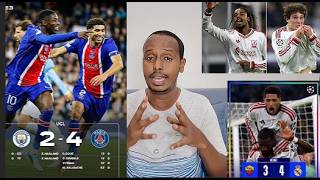 PSG cashar u dhigeen Man City, Real soo laabasho waali ah Roma ku sameesay, Barcola Hat trick
