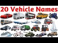 बच्चों के लिए वाहन | 20 Vehicle Names in English Kids Learning Preschool Nursery Education