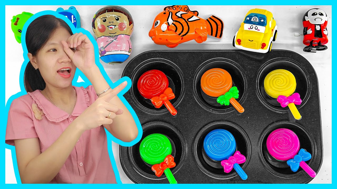 Making Satisfying ASMR Sounds from Rainbow Lollipop, Slippy, Car Toys ...