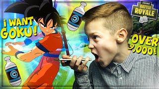 ANGRY KID BEGS FOR SON GOKU &amp; MYTHIC KAMEHAMEHA IN FORTNITE! (Dragon Ball Z Trolling)