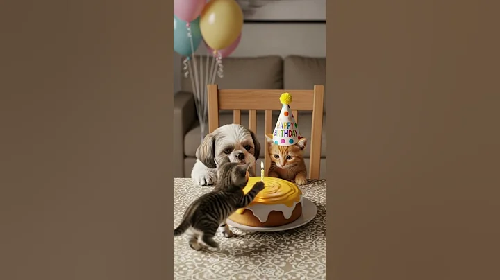 Kitten’s Birthday Party with Friends Eyeing the Sweetest Cake #cats #birthday #pets