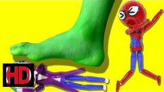 Spiderman Vs Big Foot Hulk Superhero Stop Motion Prank Videos - Playdoh - Spiderman & Frozen Elsa