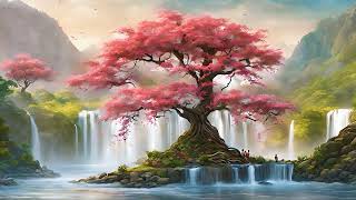 Cherry Blossoms and Waterfall Sounds - Healing Nature Therapy