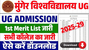 Munger University UG 1st Merit List 2025-29 जारी | Merit List Download Kaise Kare | Admission Date