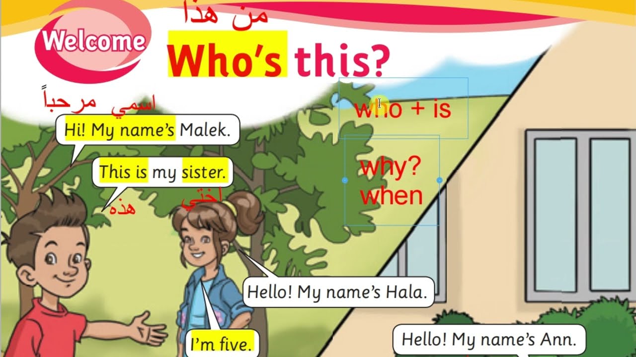انجليزي الصف الاول شرح ص4+5 كتاب الطالب ?Who's this الفصل الثاني 