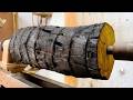 65 year old woodturner's shocking project; Turning a burnt log into a wonderful vase!
