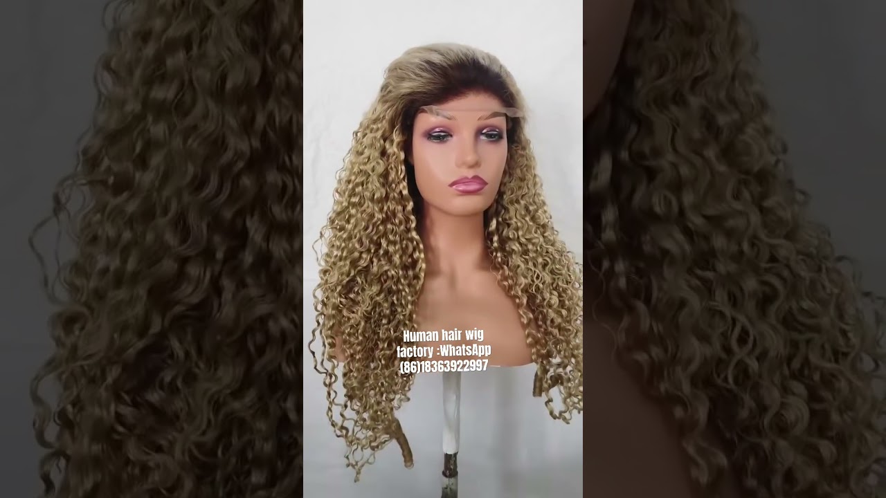 Ombré honey blonde color 100% human hair deep curly hairstyles customized for women lace front wig