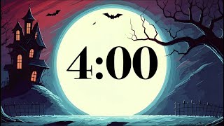 4 Minute Halloween Timer | Spooky Classroom Countdown with Fun Music, Full Moon, & Haunted House