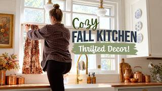 Fall Kitchen Makeover: Thrifted Copper, Autumnal Art, Cozy Curtains and Styling Ideas!