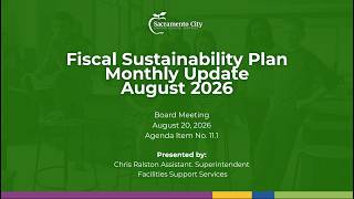 Fiscal Sustainability Plan: August 20, 2026 Board of Education Meeting