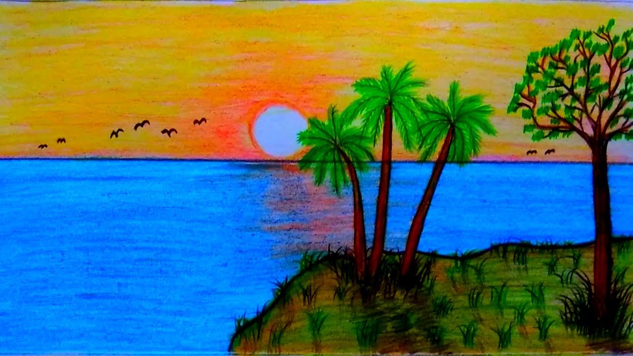 Sea landscape painting easy[Easy painting ideas for beginners] YouTube