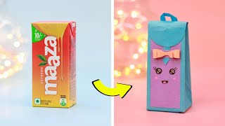 How to make mini school bag with waste box || DIY miniature school bog at home