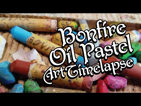 Bonfire in Wooded Clearing | Oil Pastel Art Process Timelapse | CrysOdenkirk