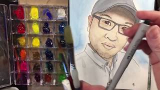 Watercolor portrait over ink/quick talk and timelapse