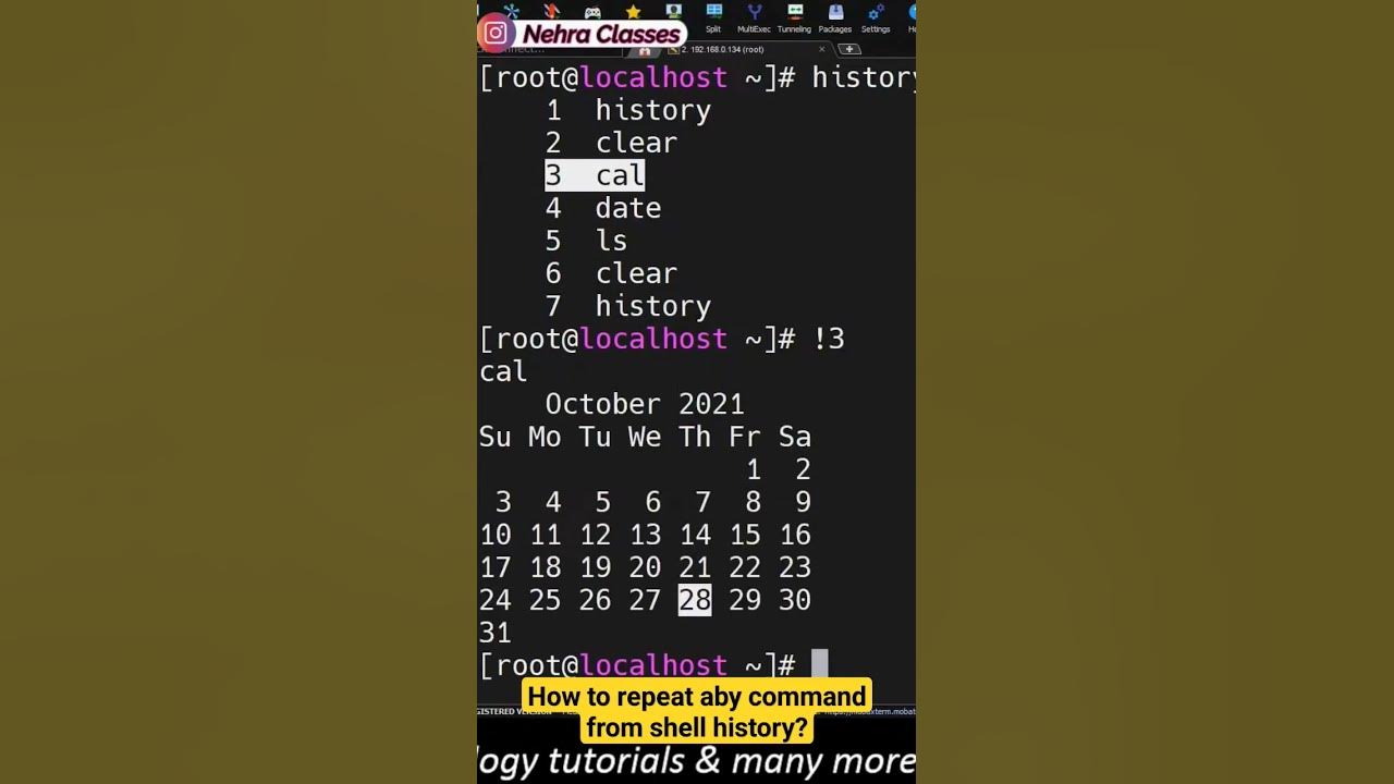 Repeat command from linux shell history nehra classes shorts 