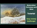 Watercolour Christmas card ideas : easy snowy landscape tutorial