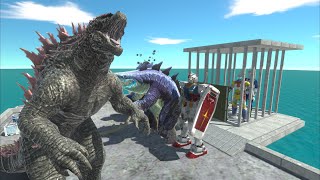 Evolved Godzilla attack the prison and rescue Zone Fighter and Jet Jaguar