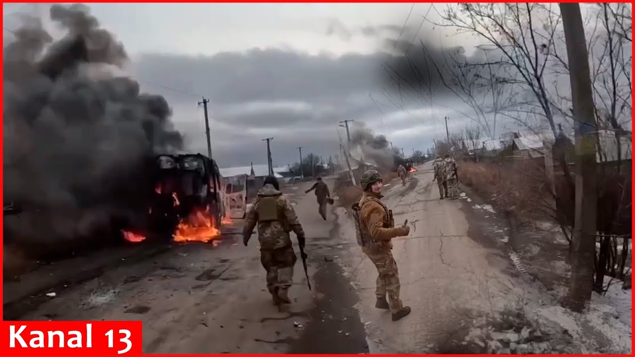 Ukrainian fighters preventing the attack of Russians near the city of Soledar