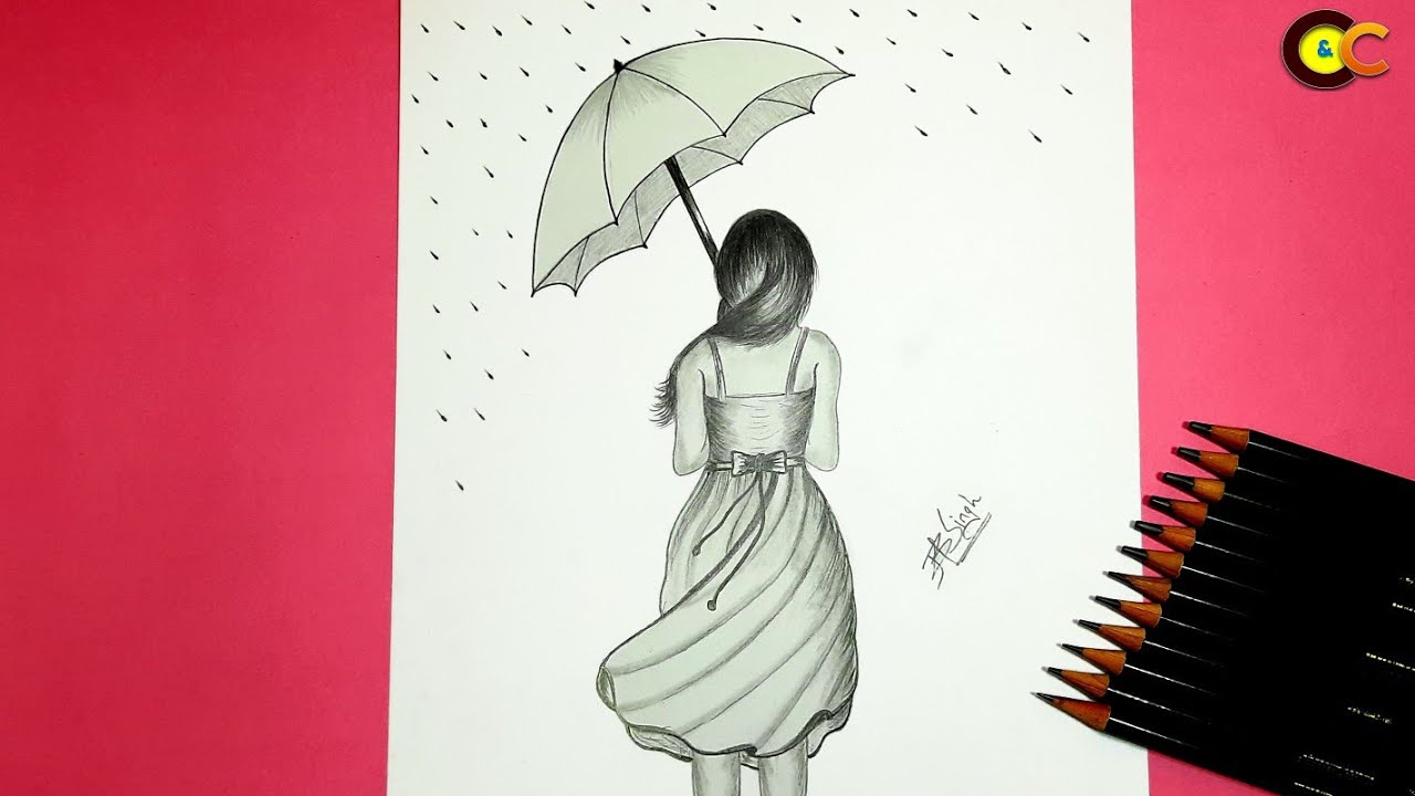 How to draw a girl with umbrella | Girl drawing - YouTube