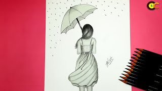umbrella drawing sketch easy pencil step draw