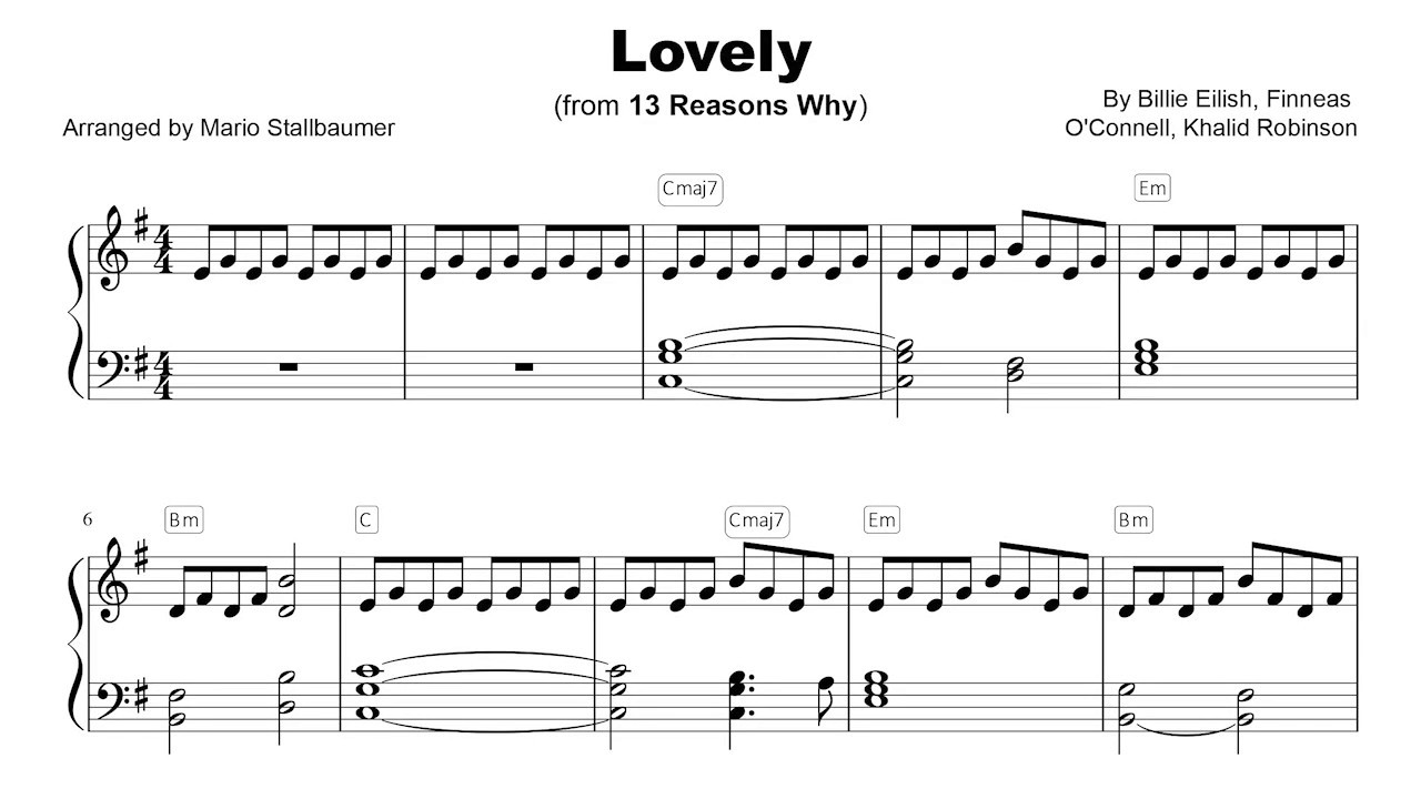 Billie Eilish Lovely With Khalid Piano Sheet Music Pdf Download 13 Reasons Why Youtube