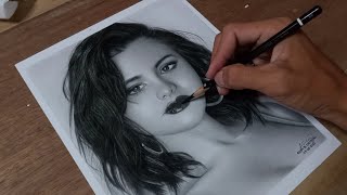 Selena Gomez Charcoal Drawing Realtime