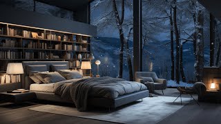 Calm Winter Evening In A Forest Bedroom With Relaxing Jazz | Music For Good Sleep
