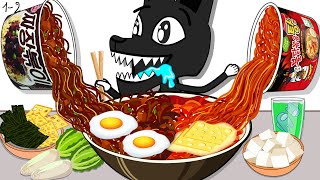 Animation Mukbang Set Cartoon Dog | Spicy Fire Noodles | ESP Toons