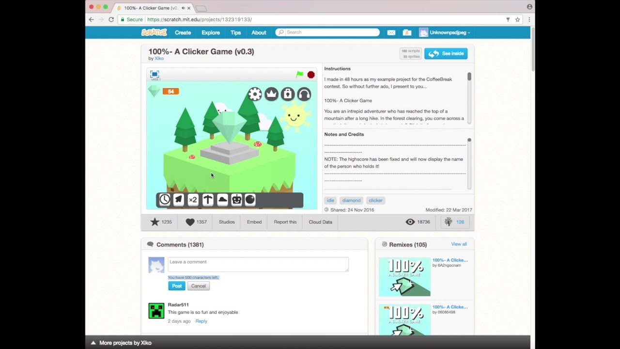 Diamond Clicker on scratch (sree April upload) - YouTube