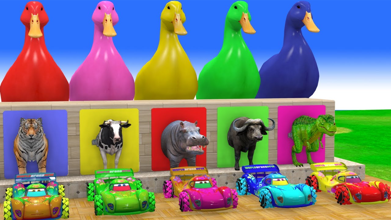 Long Slide Game with Cow Elephant Gorilla Hippopotamus Tiger 3d Animal Game Funny 3d Animals