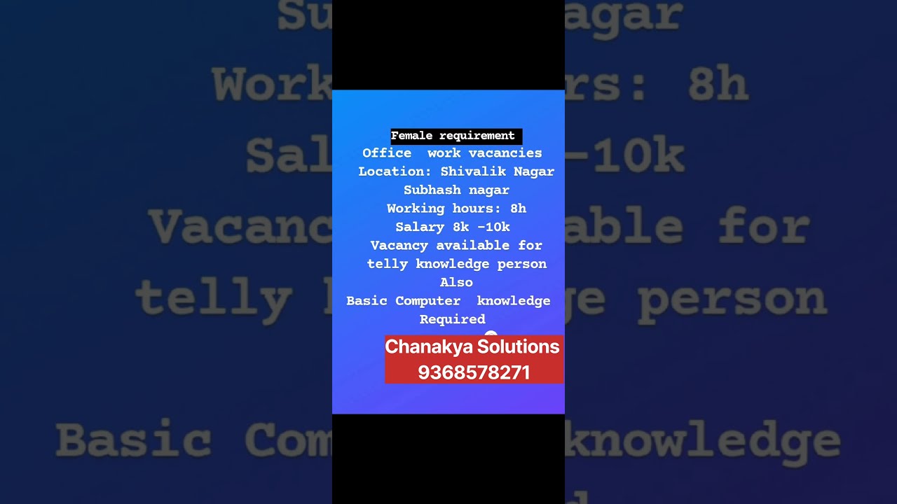 OFFICE WORK VACANCY IN SHIVALIK NAGAR  